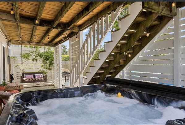 Private hot tub and covered outdoor area at Sea Hag on Harper